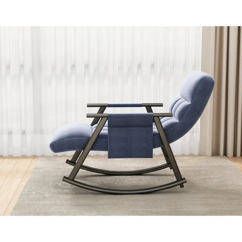 Casual folding rocking chair upholstered, lounge rocking chair adjustable high back and foot rest