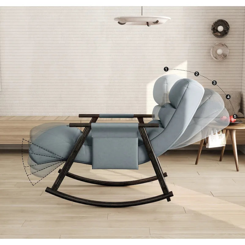 Casual folding rocking chair upholstered, lounge rocking chair adjustable high back and foot rest