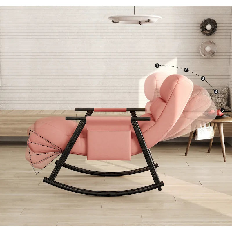 Casual folding rocking chair upholstered, lounge rocking chair adjustable high back and foot rest