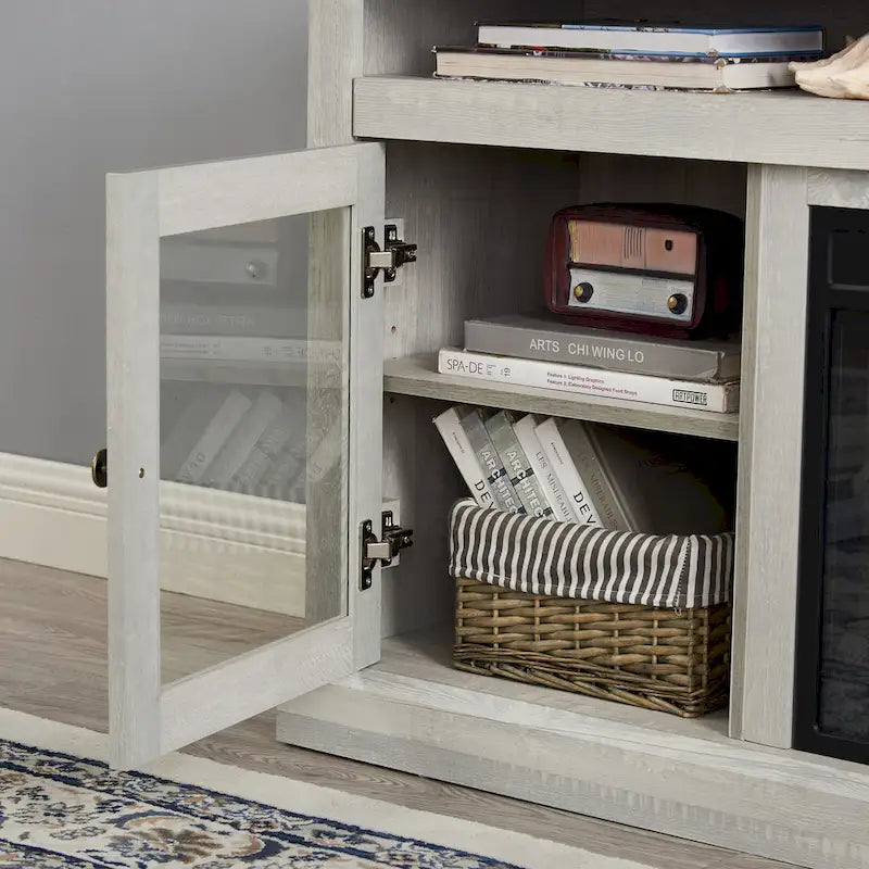 60 Fireplace TV Stand with Glass Doors and Open/Closed Storage for TVs Up to 65