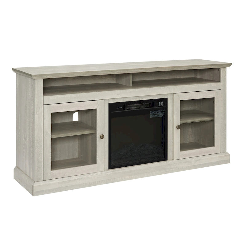 60 Fireplace TV Stand with Glass Doors and Open/Closed Storage for TVs Up to 65