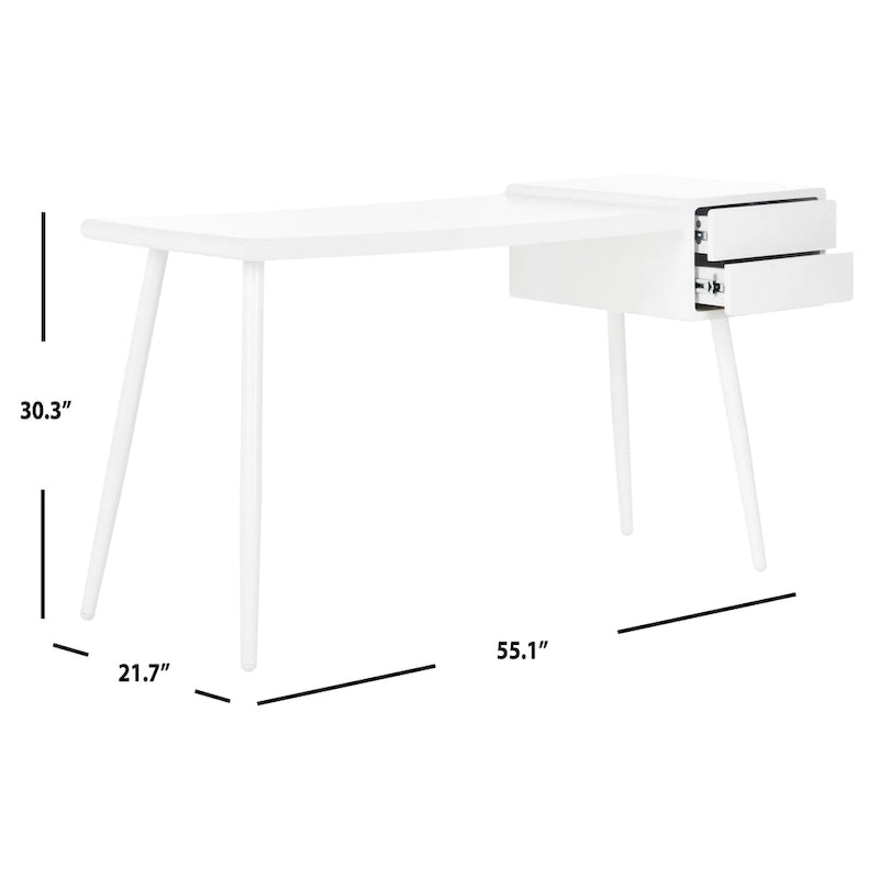 Mid Century Scandinavian White Two Drawer Desk