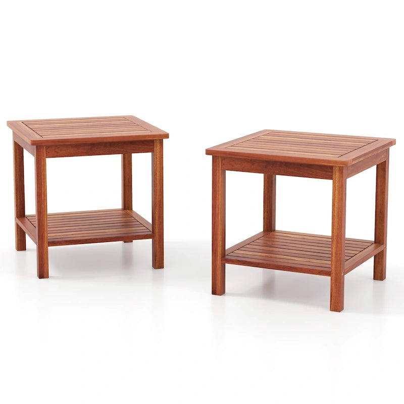 2 Pieces Adirondack Outdoor Side Table Patio 2-Tier Square End