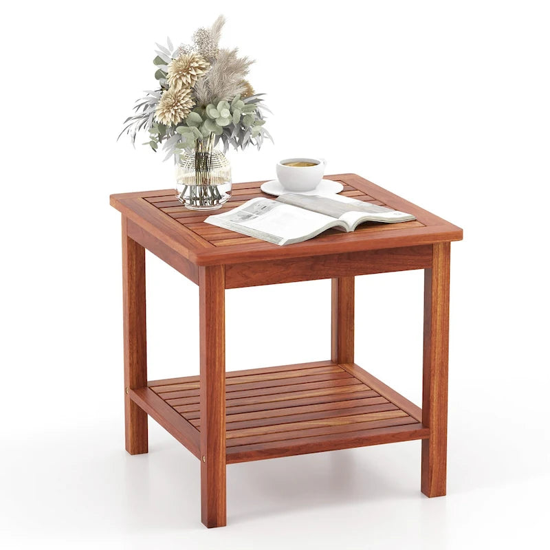 2 Pieces Adirondack Outdoor Side Table Patio 2-Tier Square End