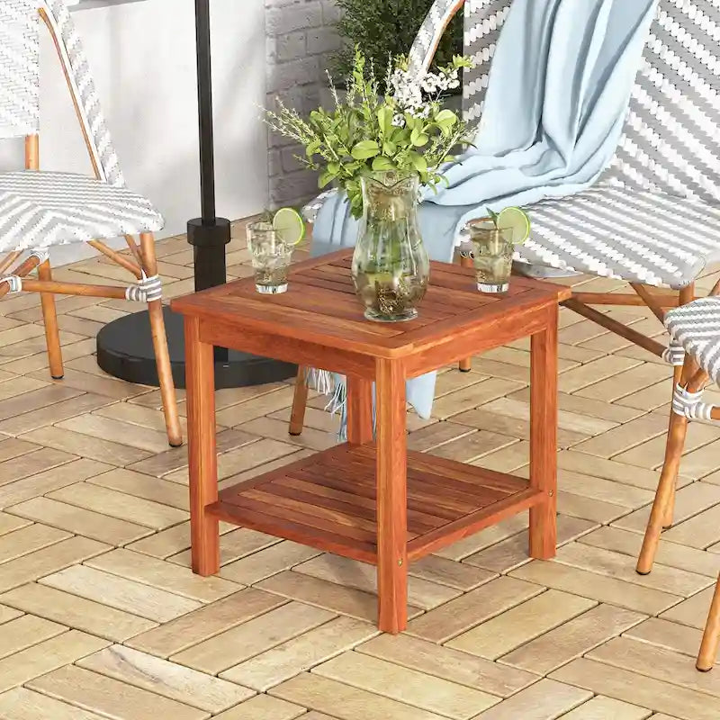 2 Pieces Adirondack Outdoor Side Table Patio 2-Tier Square End