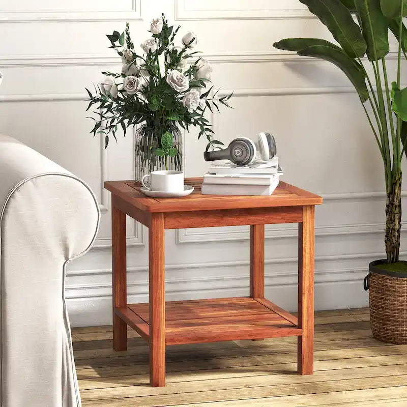 2 Pieces Adirondack Outdoor Side Table Patio 2-Tier Square End