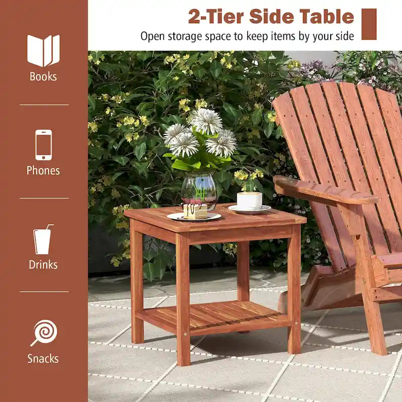 2 Pieces Adirondack Outdoor Side Table Patio 2-Tier Square End