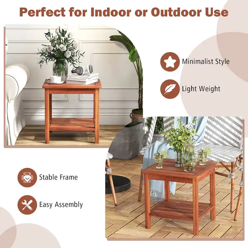 2 Pieces Adirondack Outdoor Side Table Patio 2-Tier Square End