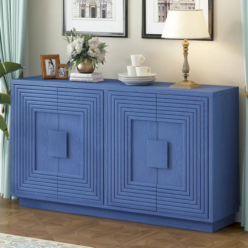 4-Door Vintage Fluted Sideboard Buffet Cabinet with Adjustable Shelves