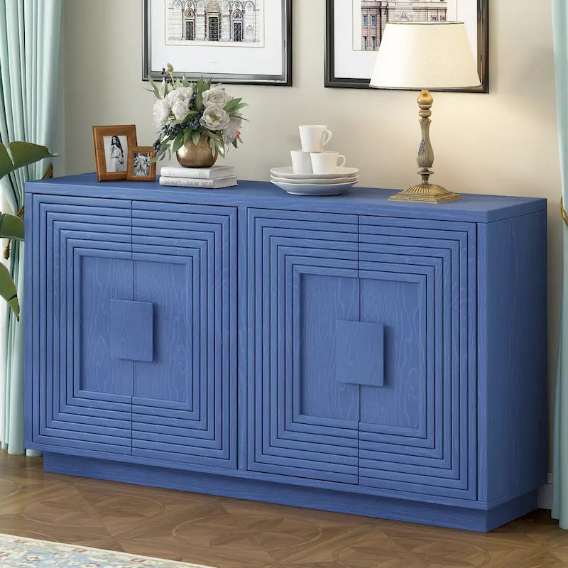 4-Door Vintage Fluted Sideboard Buffet Cabinet with Adjustable Shelves
