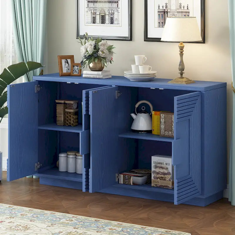 4-Door Vintage Fluted Sideboard Buffet Cabinet with Adjustable Shelves