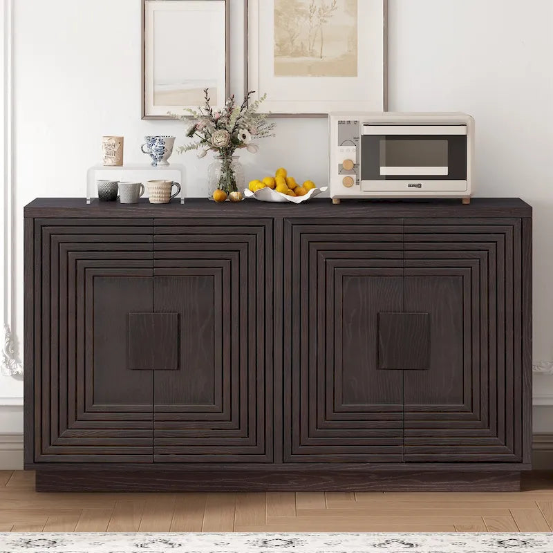 4-Door Vintage Fluted Sideboard Buffet Cabinet with Adjustable Shelves