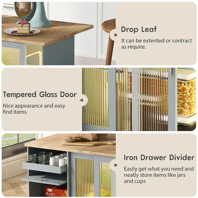 Kitchen Island With Drop Leaf(no include stool)
