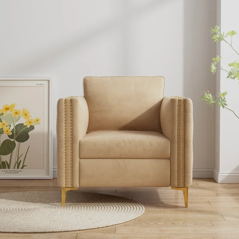 Khaki 35.4 Button Tufted Arm Chair