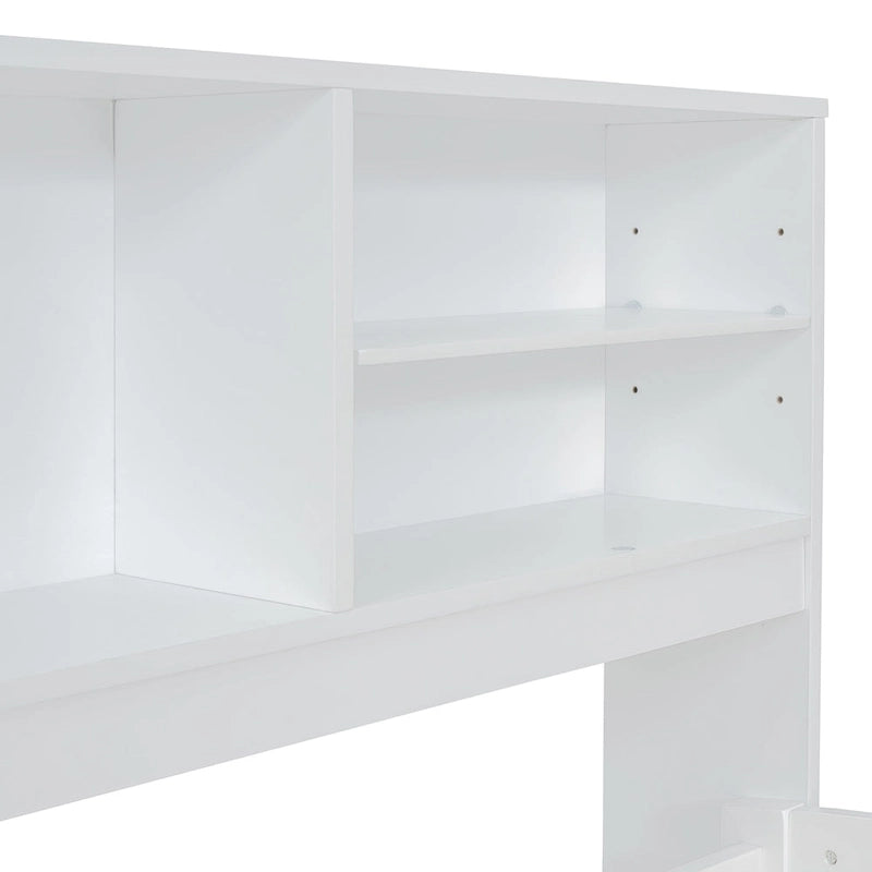 Full Wooden Daybed with Cabinets, Shelves, and Drawers