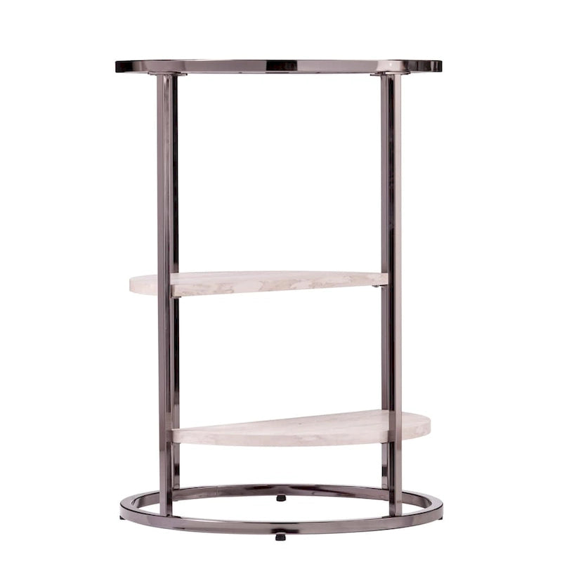 Round Side Table with Faux Stone Shelves