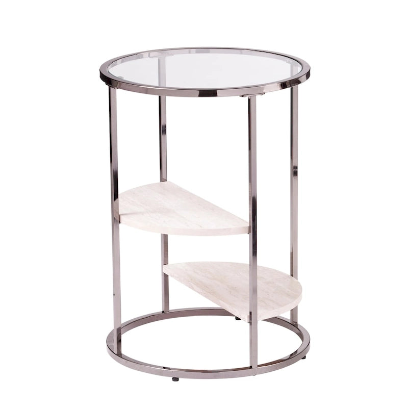 Round Side Table with Faux Stone Shelves