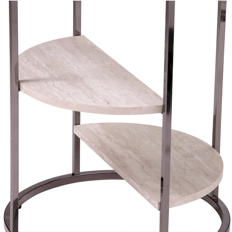 Round Side Table with Faux Stone Shelves
