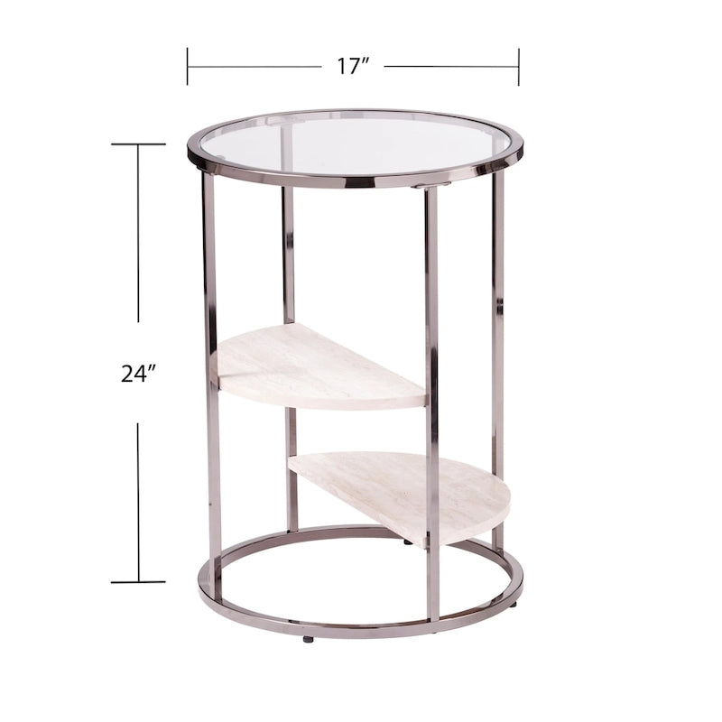 Round Side Table with Faux Stone Shelves