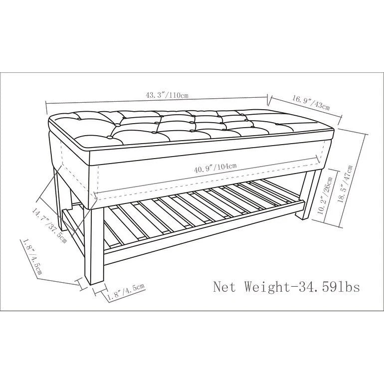 43 Inch Wide Rectangle Ottoman Bench - 43 W x 17 D x 19 H
