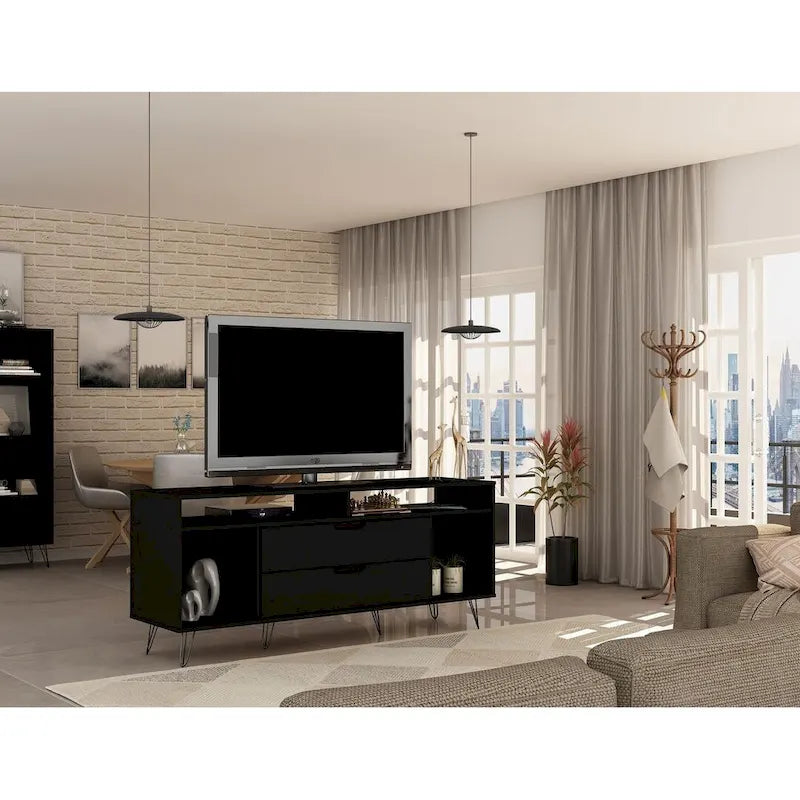 Manhattan Comfort Rockefeller 62.99 In. Metal Leg Media Cabinet Console