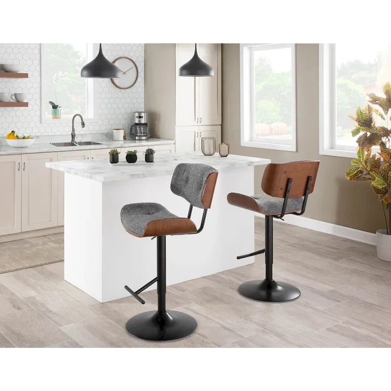 Adjustable Bar Stool with Straight T Footrest (Set of 2)