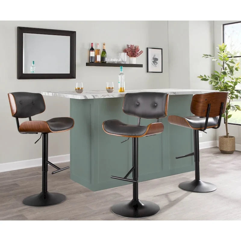 Adjustable Bar Stool with Straight T Footrest (Set of 2)