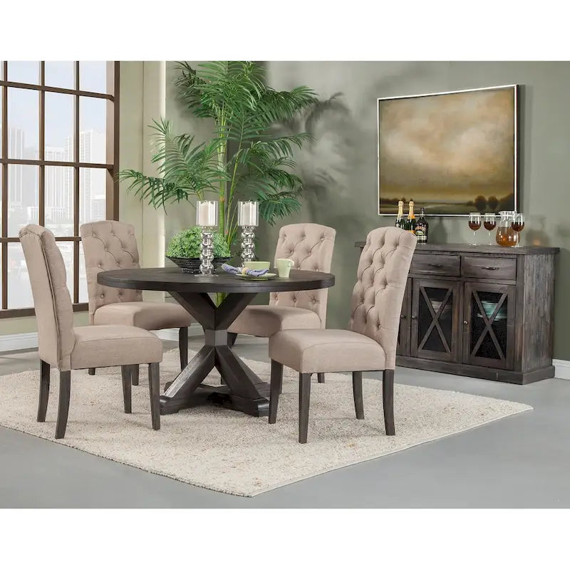 Alpine Furniture Set of 2 Button Tufted Parson Chairs - Salvaged Grey - 19.5Wx24Dx41H