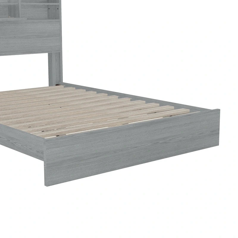 4-Pieces Bedroom Sets Queen Size Wooden Bed Frame with 2 Nightstands and 1 Dresser,Dark Walnut