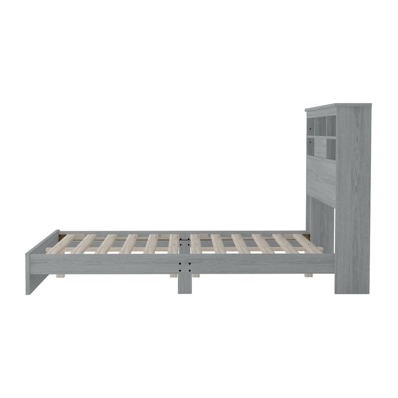 4-Pieces Bedroom Sets Queen Size Wooden Bed Frame with 2 Nightstands and 1 Dresser,Dark Walnut