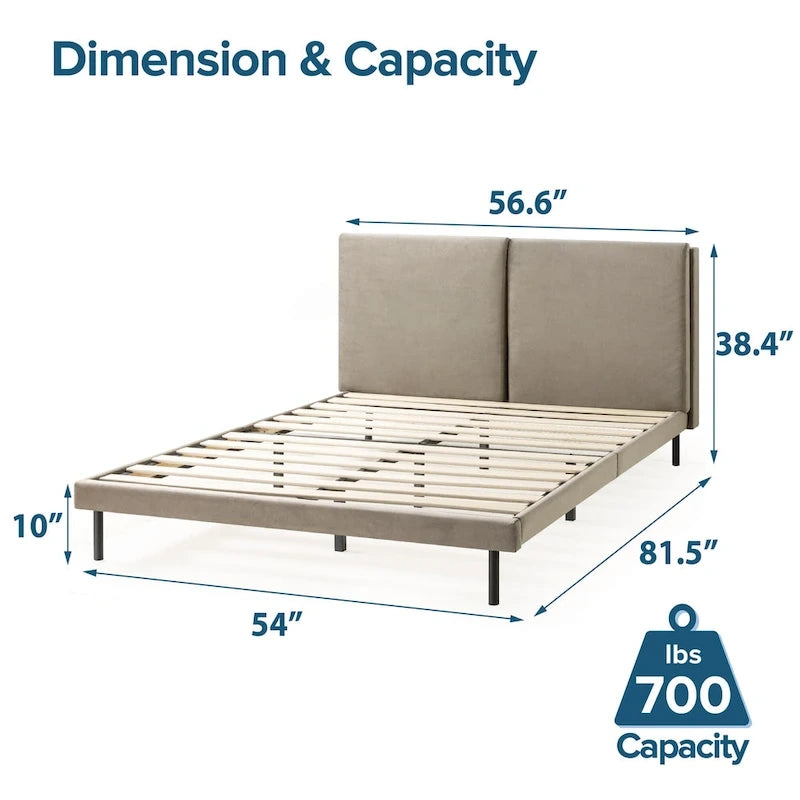 Latte Velvet Upholstered Platform Bed Frame with Split Headboard