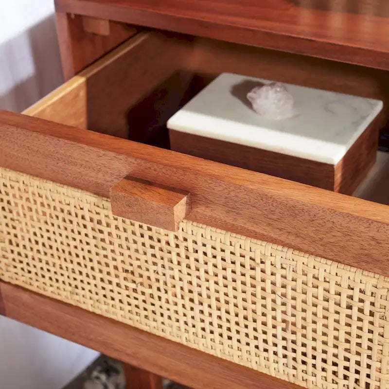 2-Drawer Rattan Accent Table Nightstand