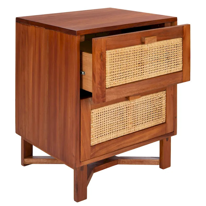 2-Drawer Rattan Accent Table Nightstand