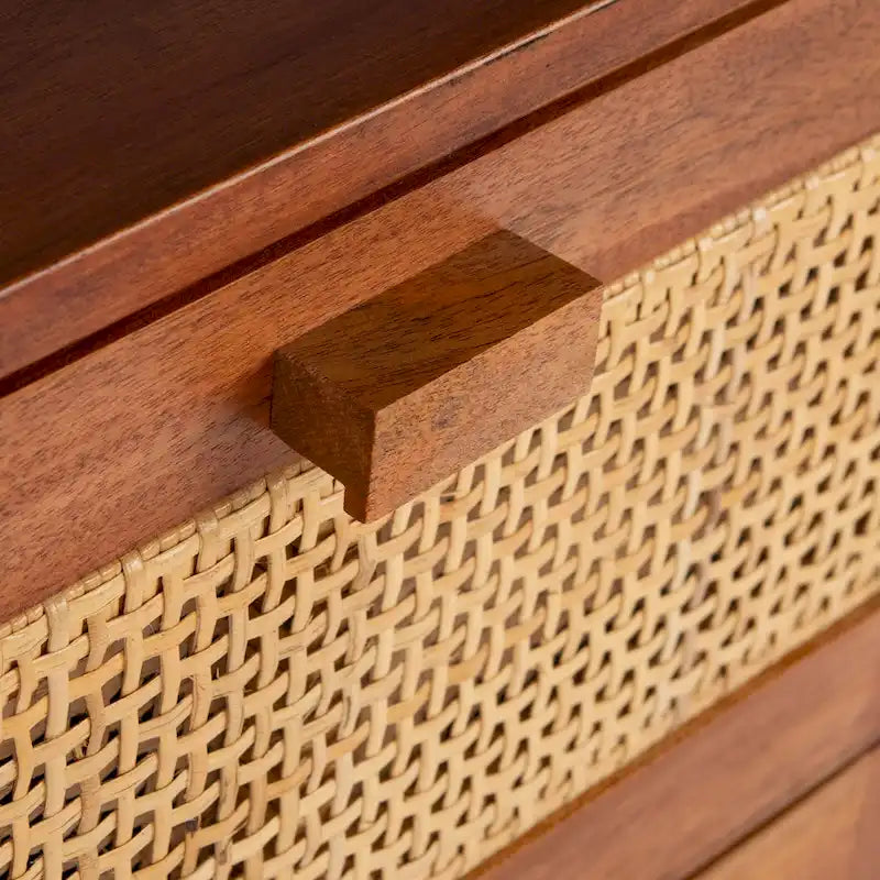 2-Drawer Rattan Accent Table Nightstand