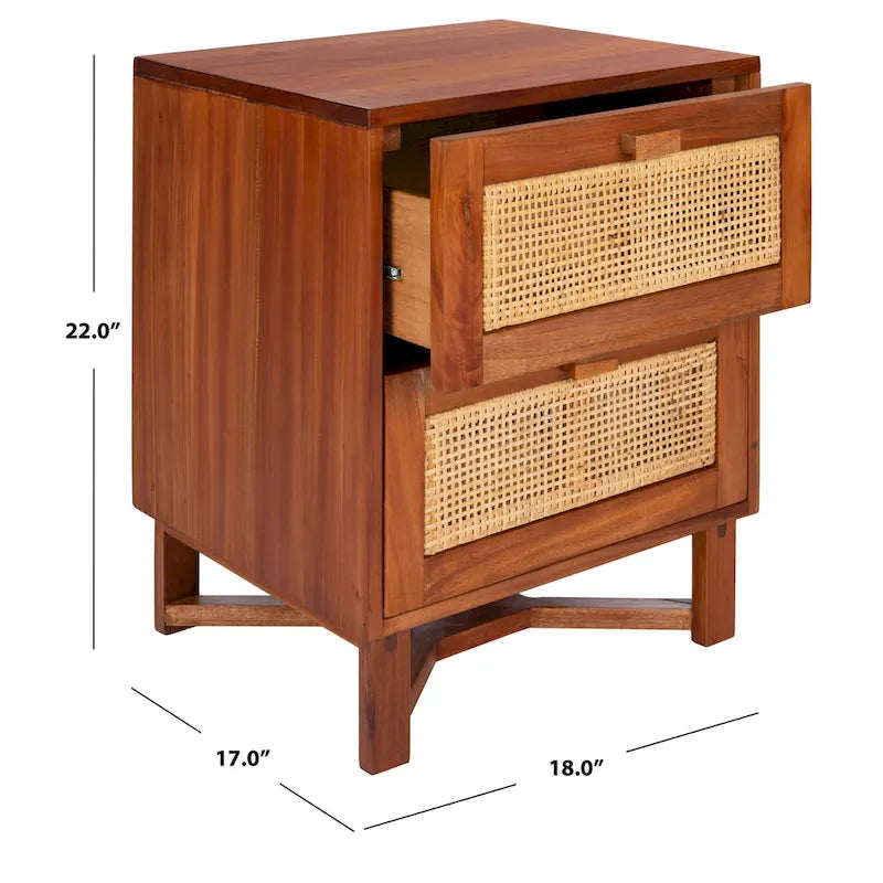 2-Drawer Rattan Accent Table Nightstand