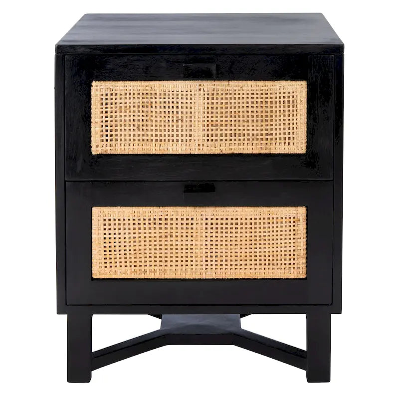 2-Drawer Rattan Accent Table Nightstand