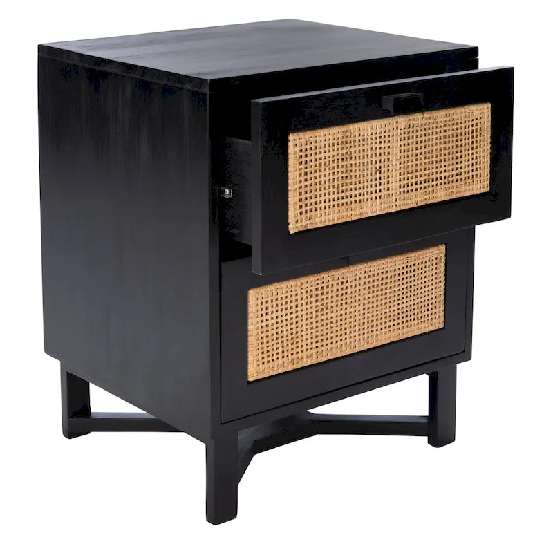 2-Drawer Rattan Accent Table Nightstand