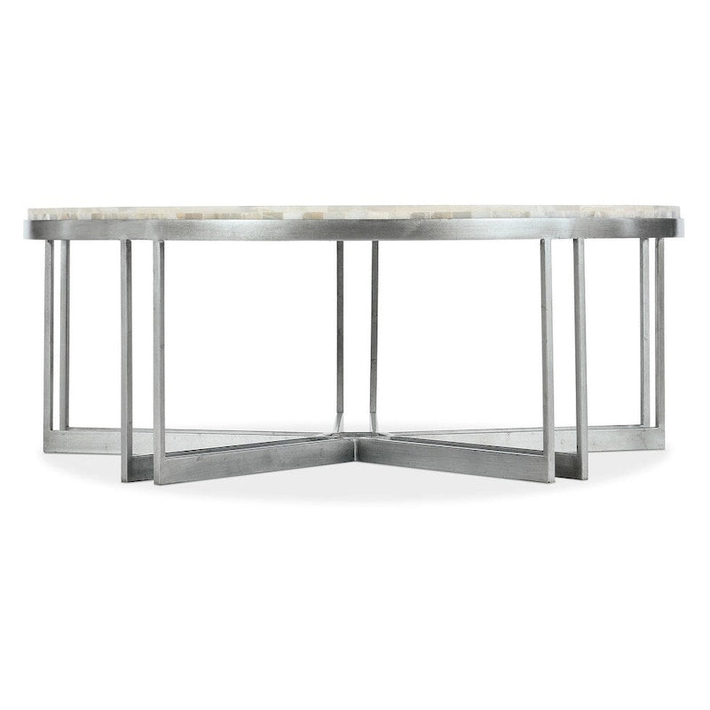 42 Diameter Onyx and Steel Round Cocktail Table