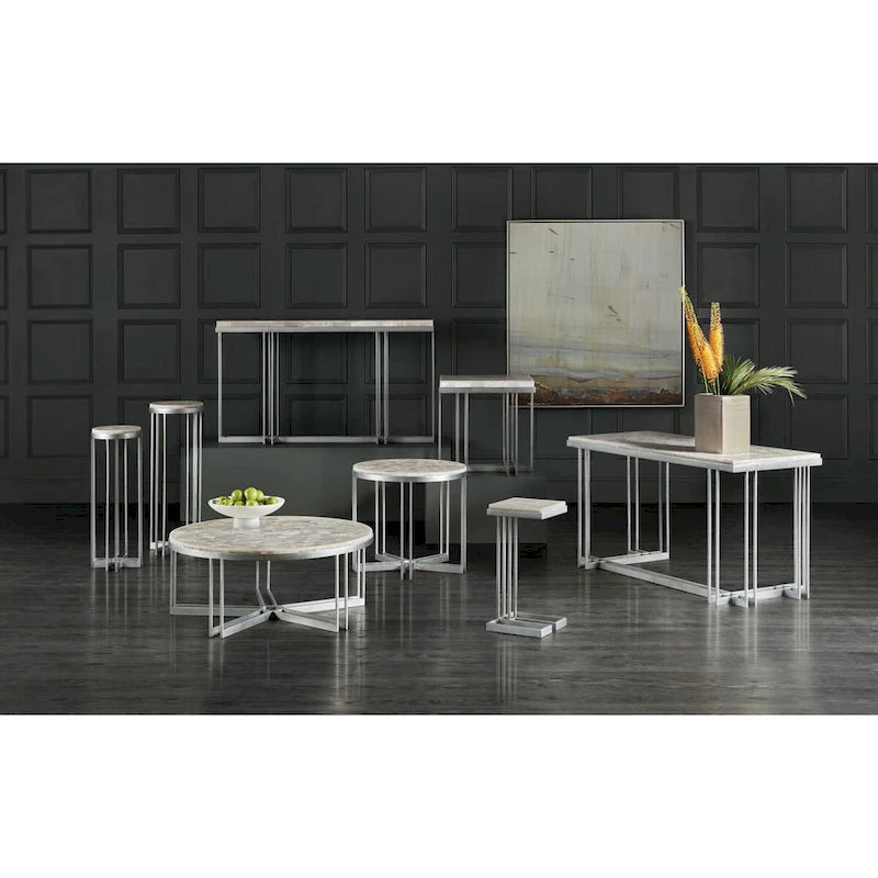 42 Diameter Onyx and Steel Round Cocktail Table