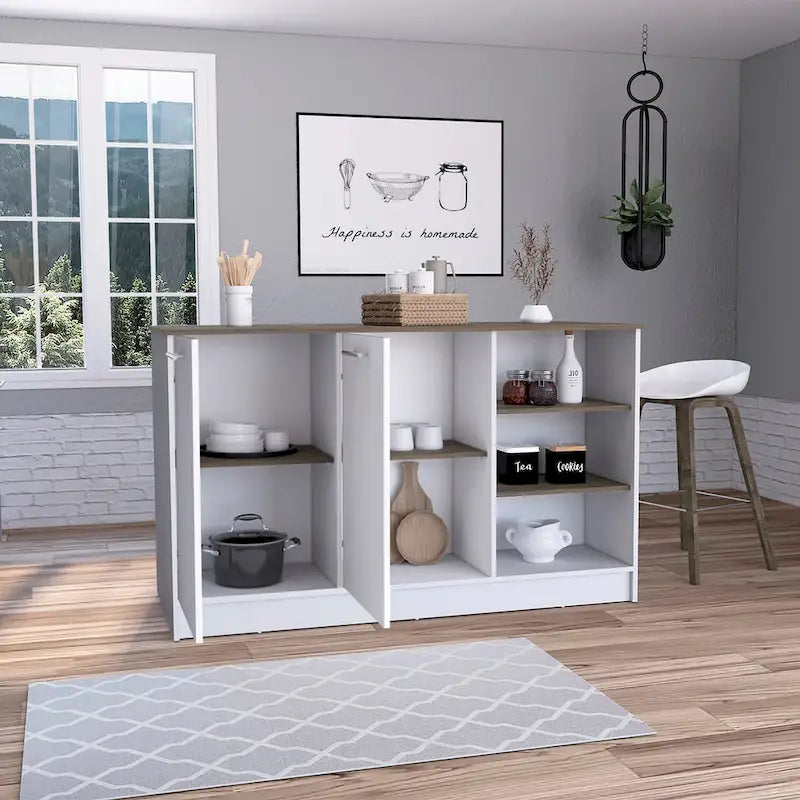 Kitchen Island for Dining Room, Kitchen, White / Dark Brown