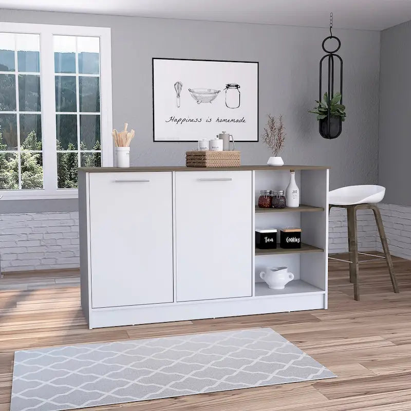 Kitchen Island for Dining Room, Kitchen, White / Dark Brown