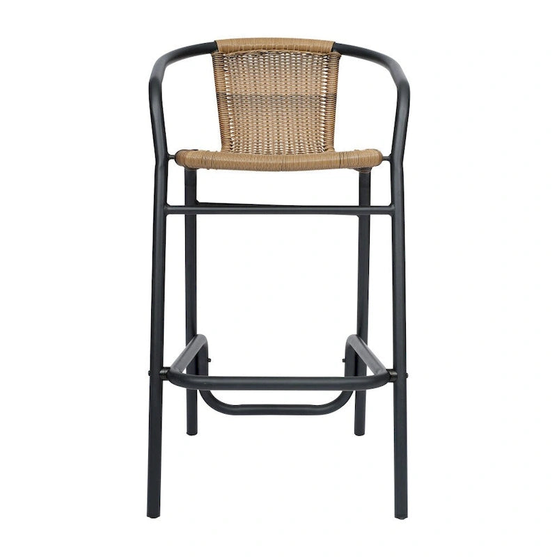 Commercial Indoor-Outdoor Rattan Restaurant Barstool with Aluminum Frame-Set of 4