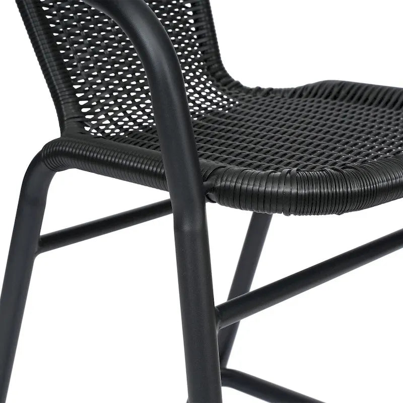 Commercial Indoor-Outdoor Rattan Restaurant Barstool with Aluminum Frame-Set of 4