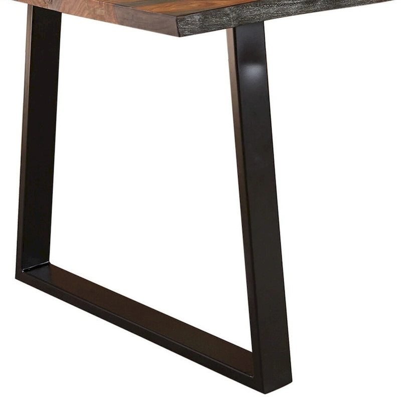 80 Inch Rectangular Dining Table, Live Edge, Iron Base, Chestnut Brown