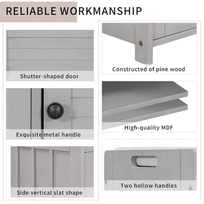 Storage Shoes Bench with 3 Shutter-shaped Doors and Removable Cushion