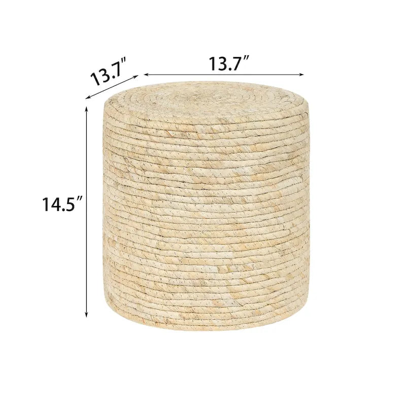 Round Ottoman Natural Cattail Hand Weave Foot Stool