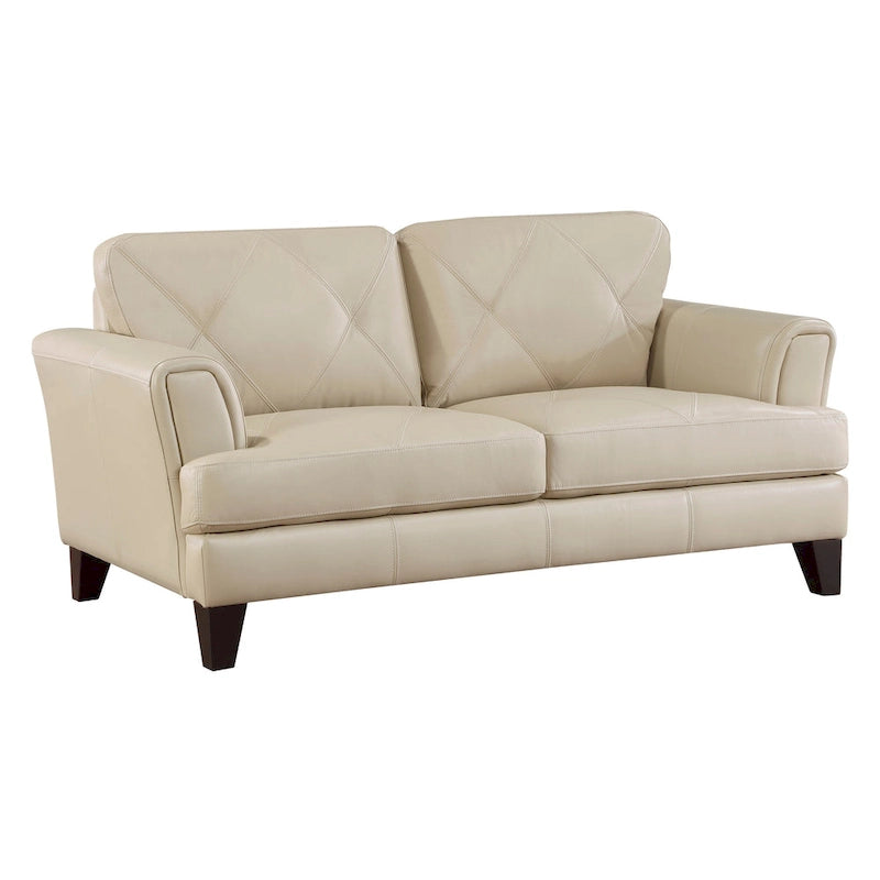 71 Inch Loveseat, Cream Top Grain and Split Leather Brown Solid Wood
