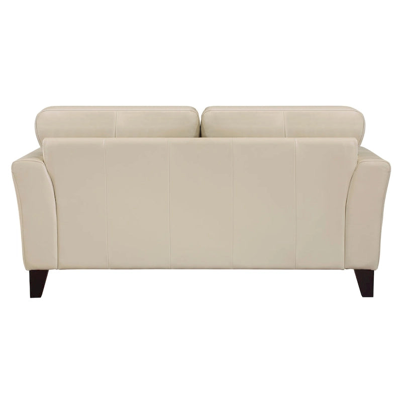 71 Inch Loveseat, Cream Top Grain and Split Leather Brown Solid Wood