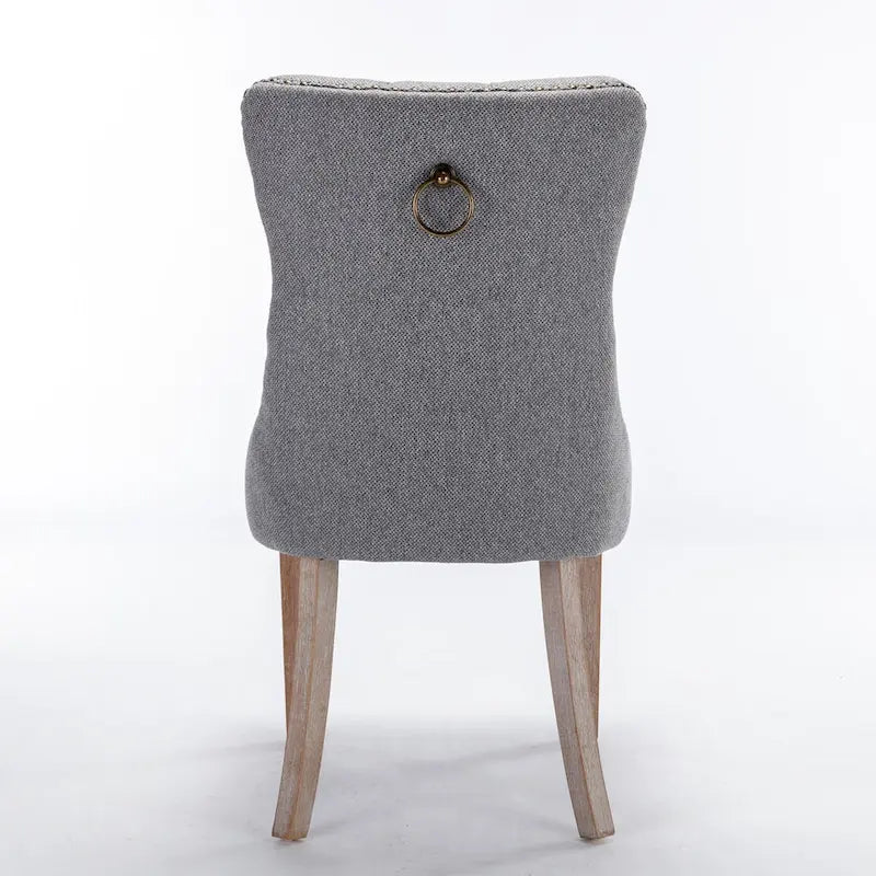 High-end Tufted Solid Wood Contemporary Flax Upholstered Linen Dining Chair with Wood Legs Nailhead Trim 2-Pcs Set