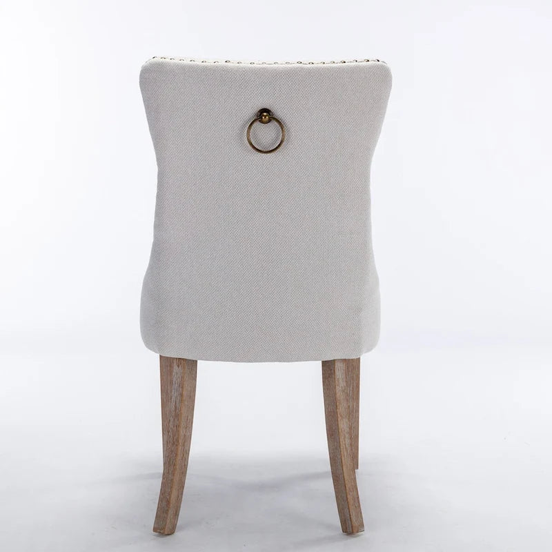 High-end Tufted Solid Wood Contemporary Flax Upholstered Linen Dining Chair with Wood Legs Nailhead Trim 2-Pcs Set